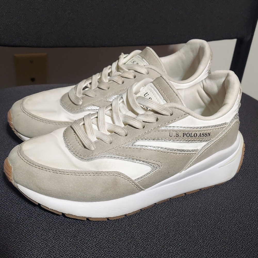U.S. Polo Assn. "Iseri" Cream and Gray Athletic Shoes Women's Size 6